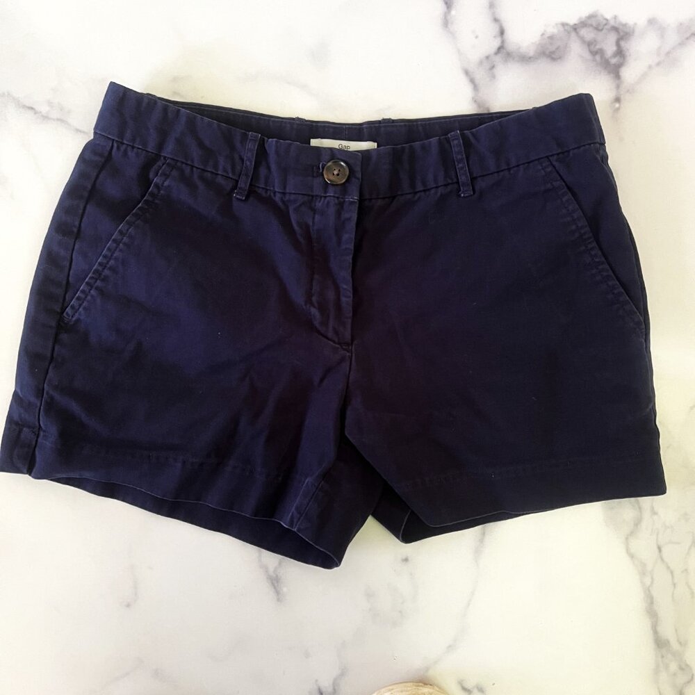 Gap Flat Front Cotton Khaki Shorts, Navy, Size 00